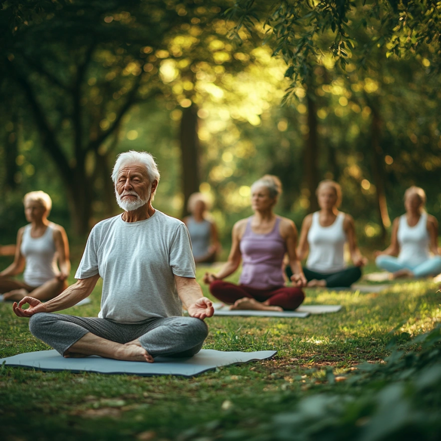 Заняття йогою для пенсіонерів у парку